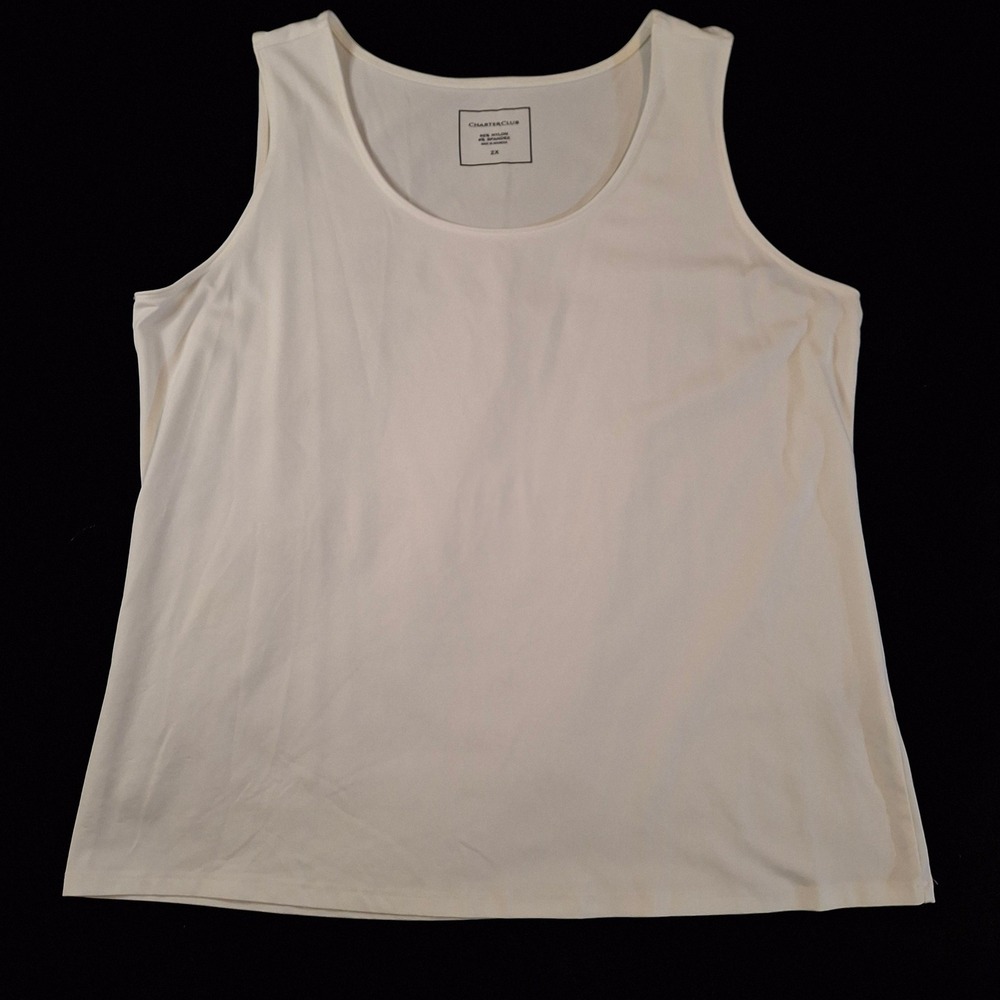 Charter Club Womens Plus‎ 2X Cream Nylon Spandex Scoop Neck Tank Top